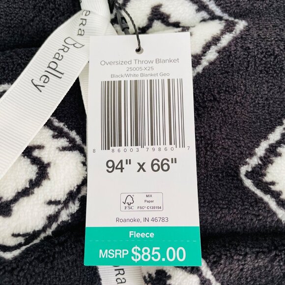 Vera Bradley Black and White Geo Oversized XL Plush Throw Blanket - Picture 4 of 5